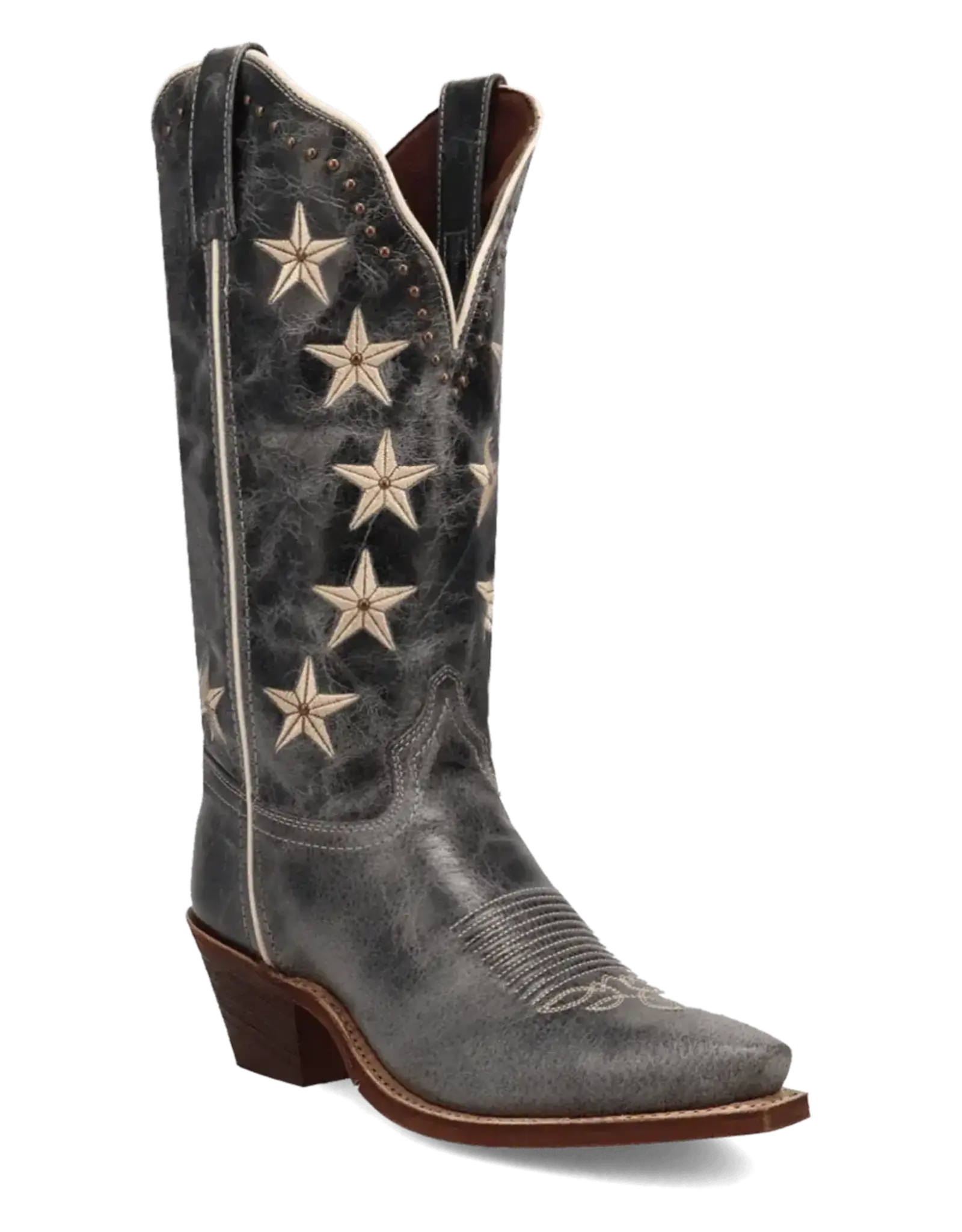 Womens Laredo Black Distressed Studded Stars N Strips Snip Toe Western Boot