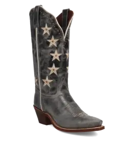 Womens Laredo Black Distressed Studded Stars N Strips Snip Toe Western Boot