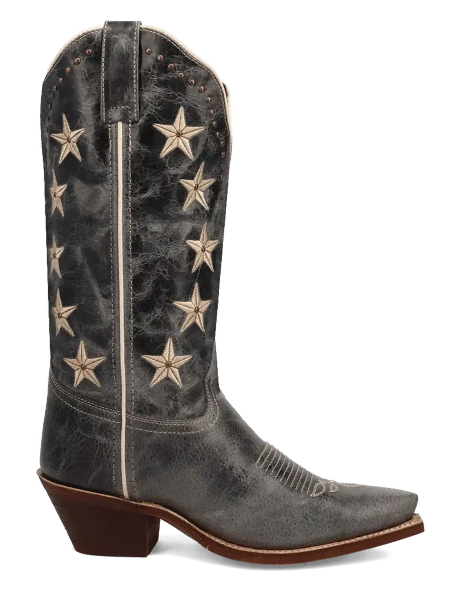 Womens Laredo Black Distressed Studded Stars N Strips Snip Toe Western Boot