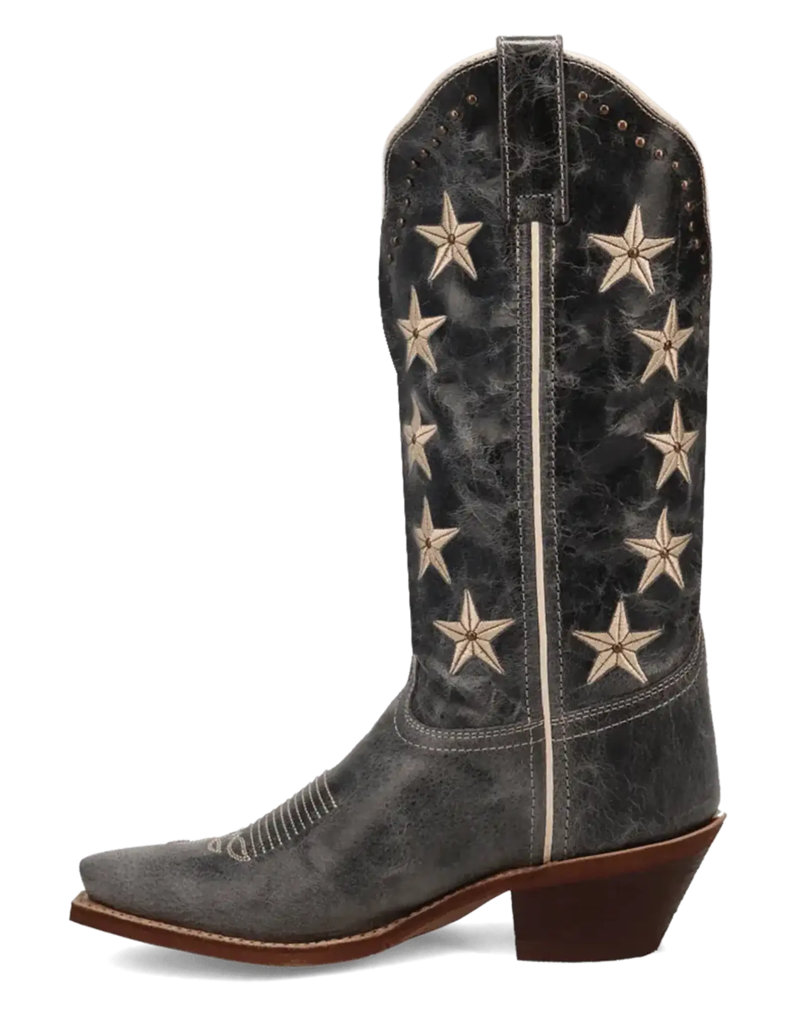 Womens Laredo Black Distressed Studded Stars N Strips Snip Toe Western Boot