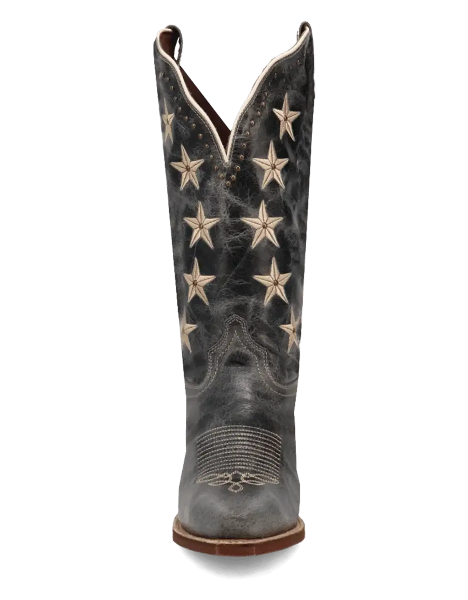 Womens Laredo Black Distressed Studded Stars N Strips Snip Toe Western Boot