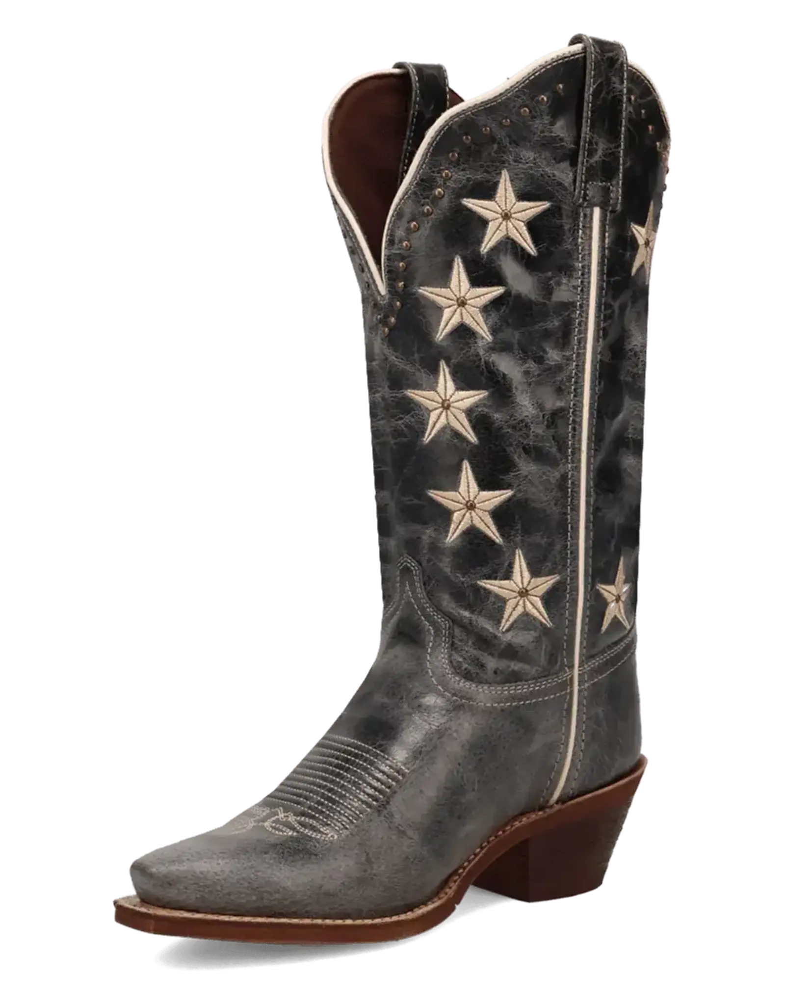 Womens Laredo Black Distressed Studded Stars N Strips Snip Toe Western Boot