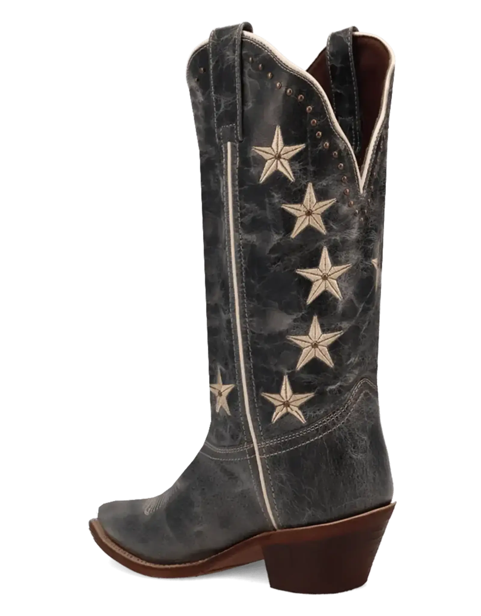 Womens Laredo Black Distressed Studded Stars N Strips Snip Toe Western Boot