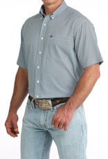 Cinch Mens Cinch Light Blue Print Short Sleeve Arena Flex Western Button Shirt