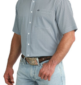Cinch Mens Cinch Light Blue Print Short Sleeve Arena Flex Western Button Shirt