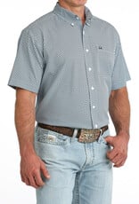 Cinch Mens Cinch Light Blue Print Short Sleeve Arena Flex Western Button Shirt