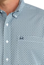 Cinch Mens Cinch Light Blue Print Short Sleeve Arena Flex Western Button Shirt
