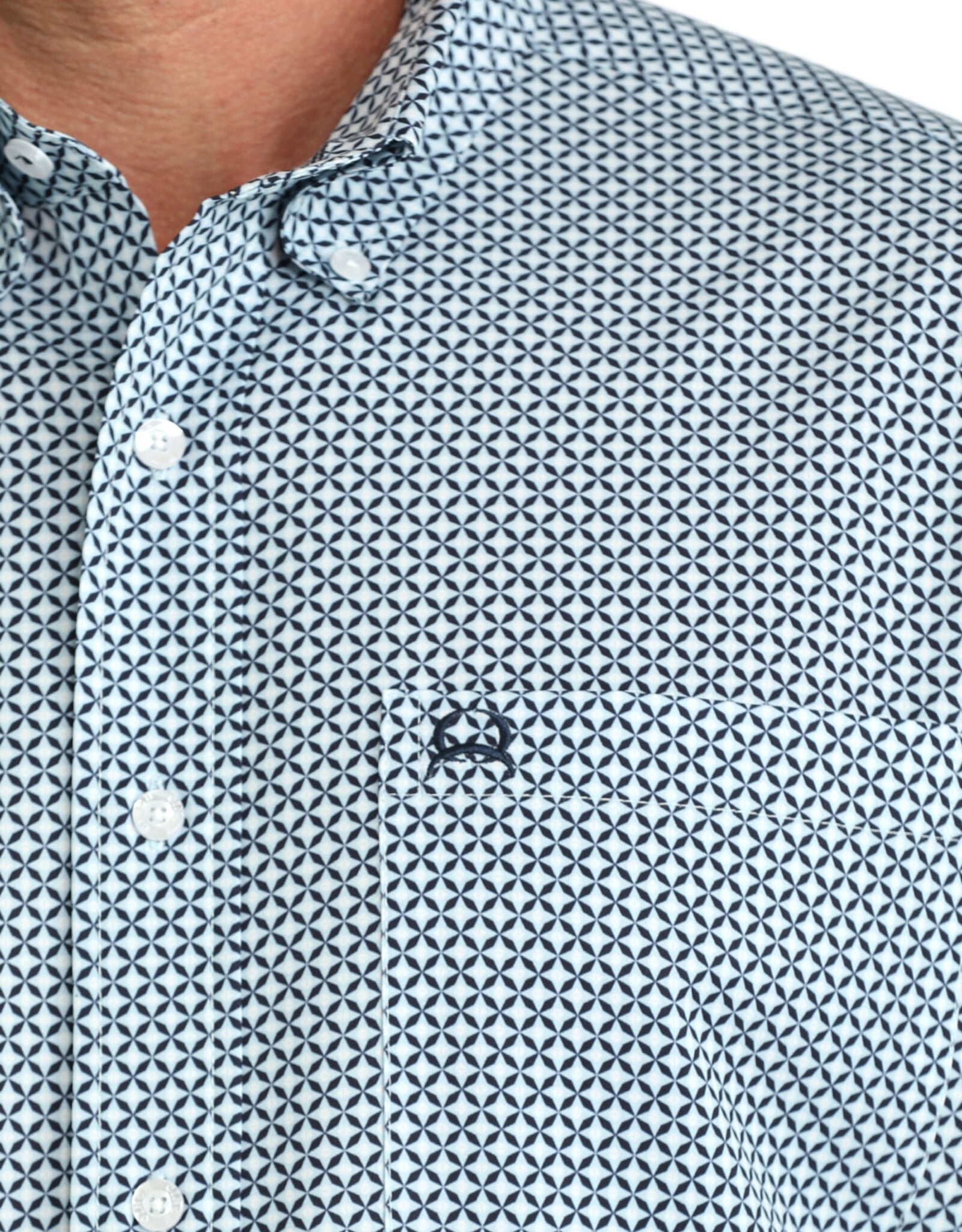 Cinch Mens Cinch Light Blue Print Short Sleeve Arena Flex Western Button Shirt