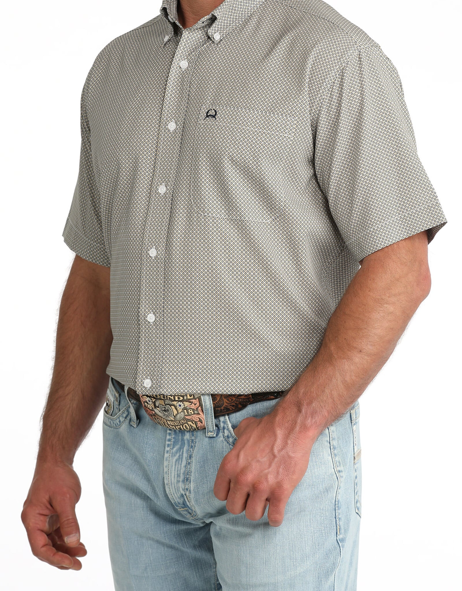 Cinch Mens Cinch Gold Navy Print Short Sleeve Arena Flex Western Button Shirt