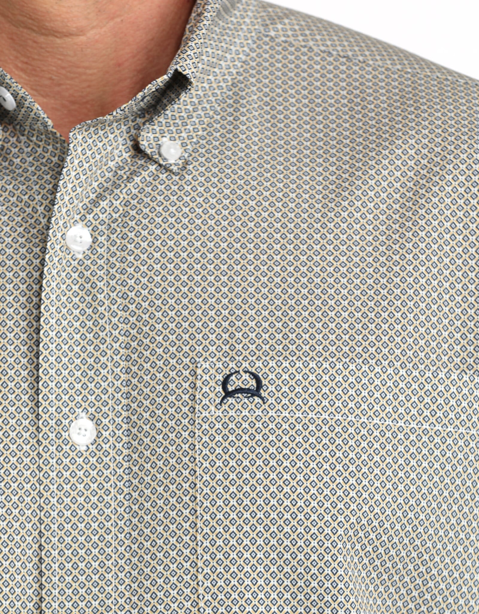 Cinch Mens Cinch Gold Navy Print Short Sleeve Arena Flex Western Button Shirt