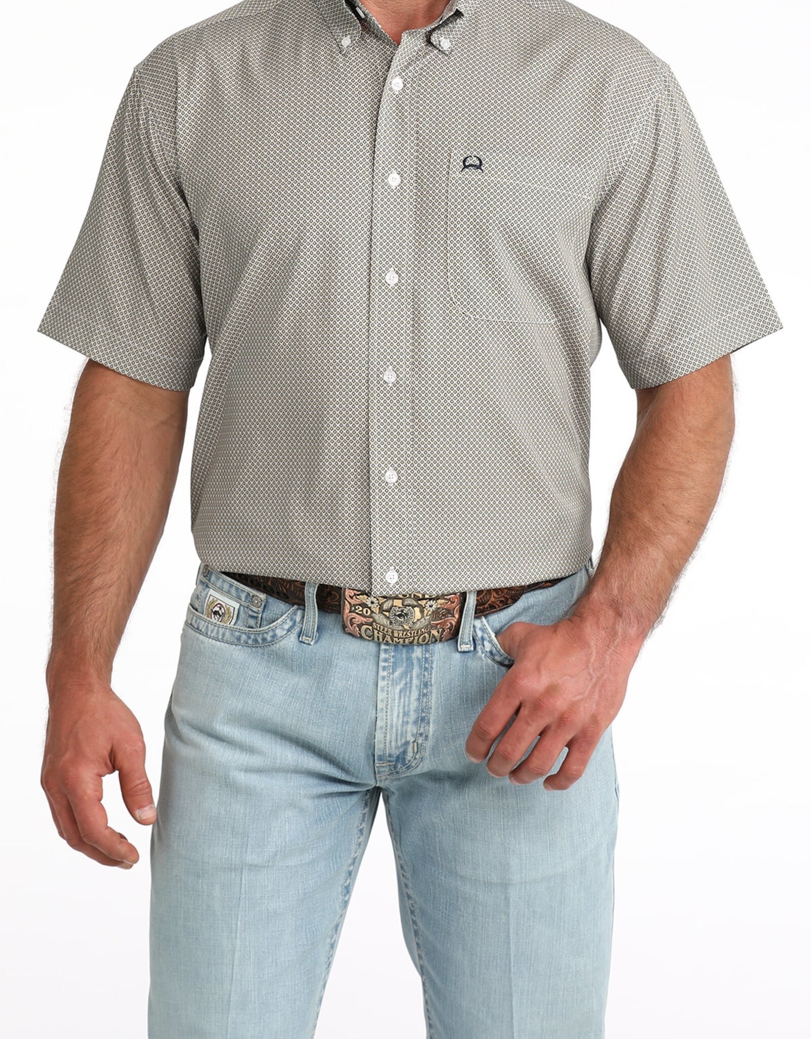 Cinch Mens Cinch Gold Navy Print Short Sleeve Arena Flex Western Button Shirt