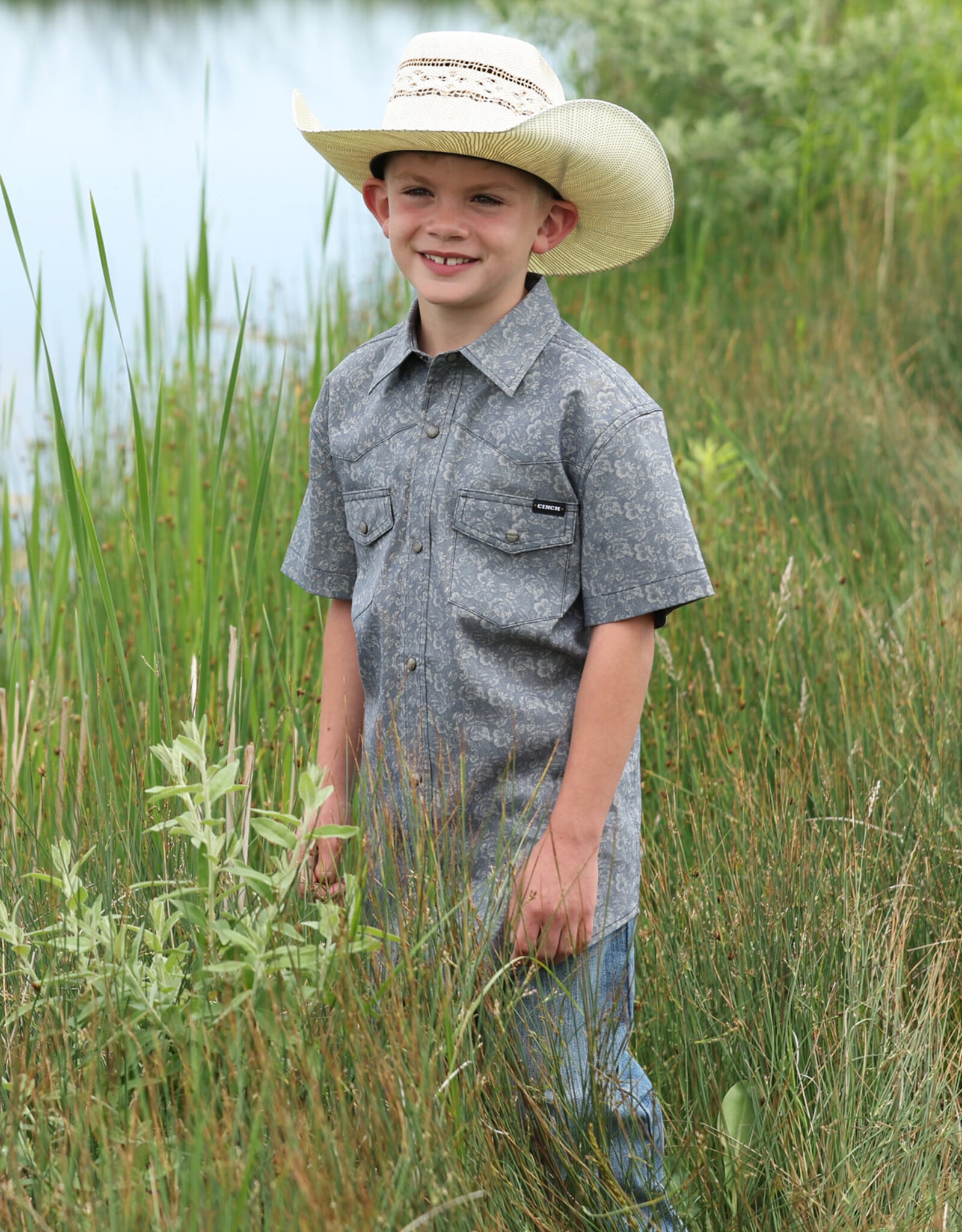 Cinch Boys Cinch Navy Print Short Sleeve Western Camp Shirt