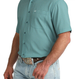 Cinch Mens Cinch Teal Print Short Sleeve Vented Arena Flex Western Button Shirt