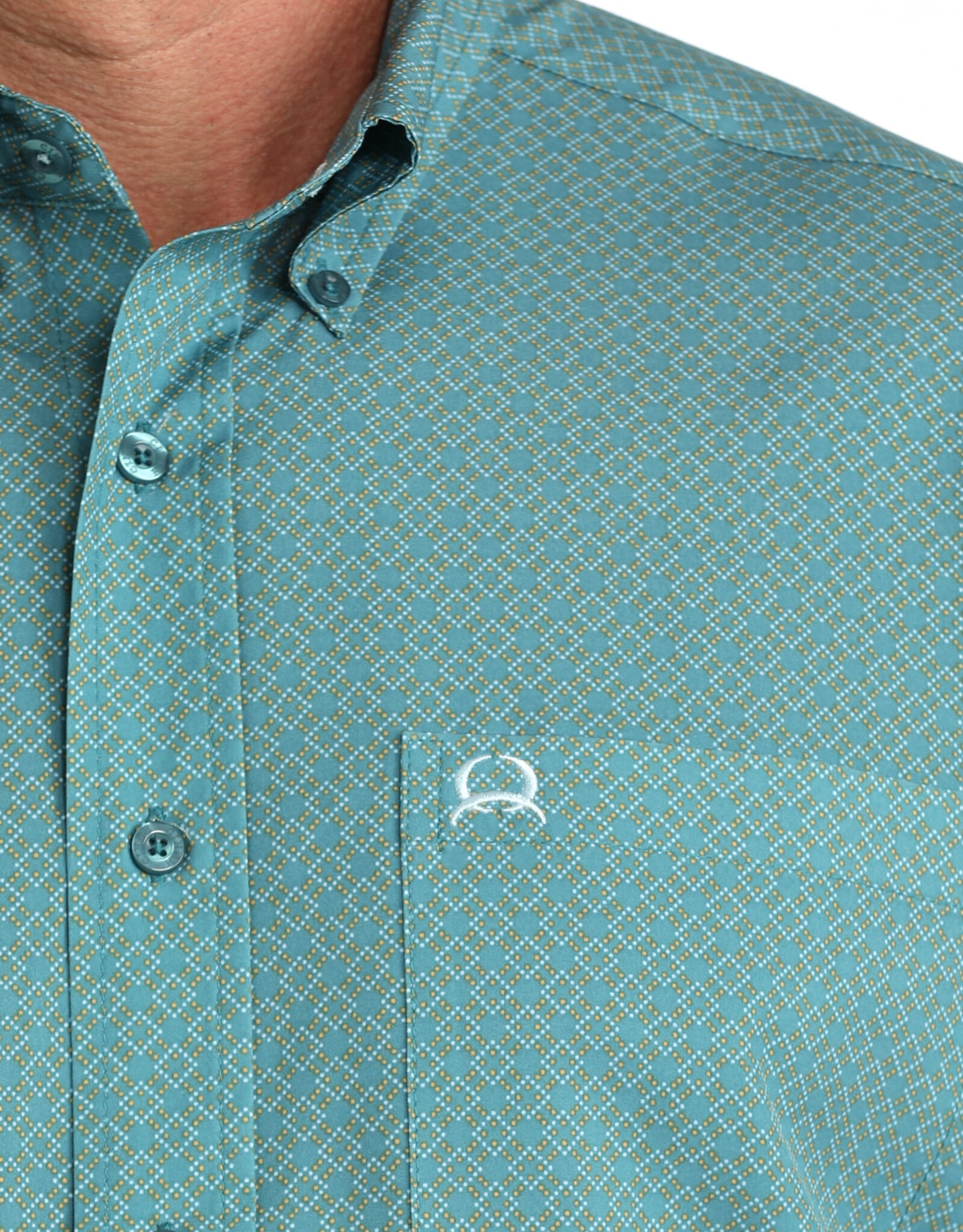Cinch Mens Cinch Teal Print Short Sleeve Vented Arena Flex Western Button Shirt