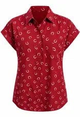 Cotton & Rye Outfitters Womens Lucky Horseshoe Red Short Sleeve Camp Shirt