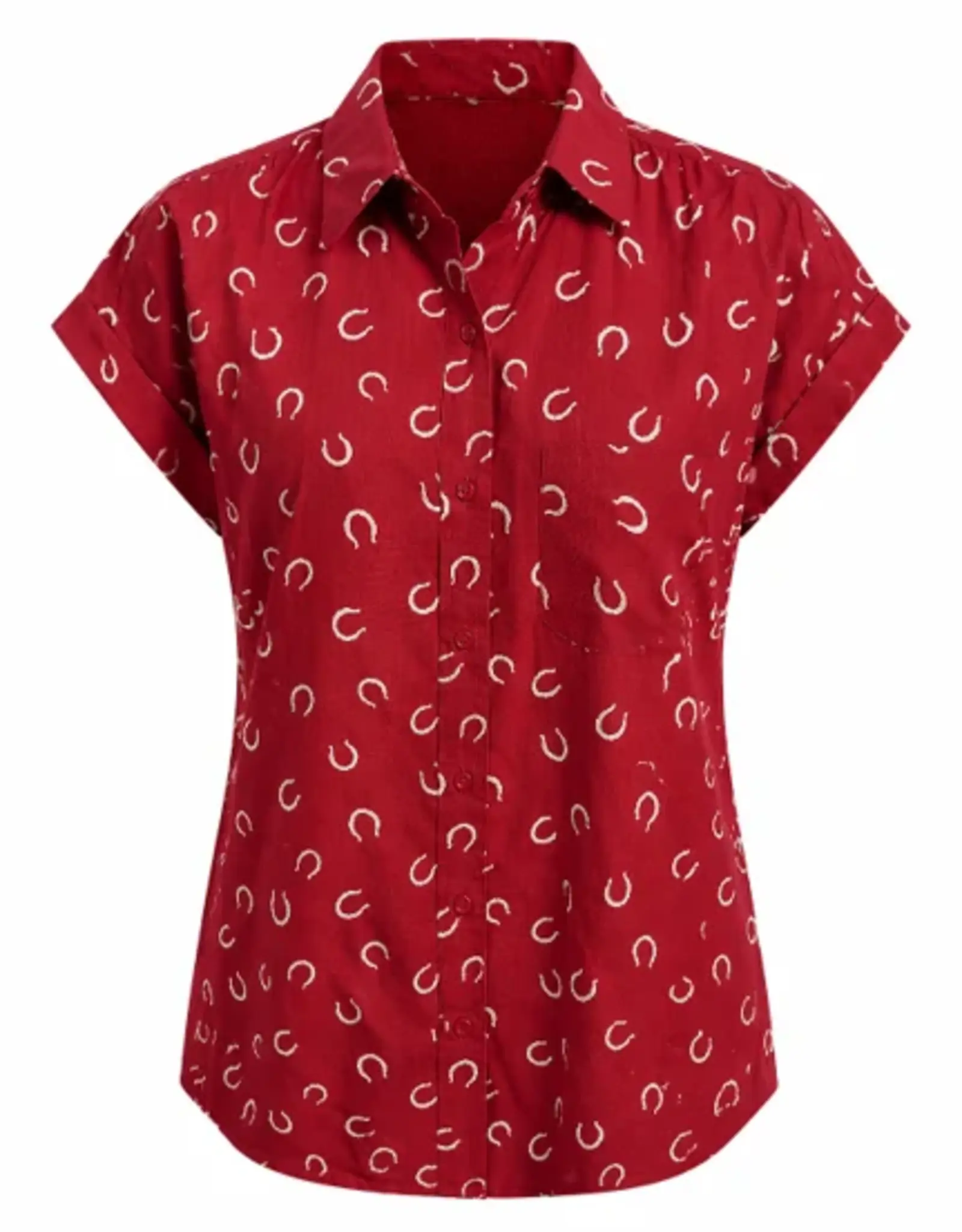 Cotton & Rye Outfitters Womens Lucky Horseshoe Red Short Sleeve Camp Shirt