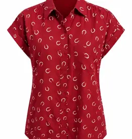Cotton & Rye Outfitters Womens Lucky Horseshoe Red Short Sleeve Camp Shirt