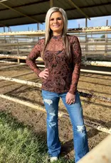 Womens Country Road Leather Long Sleeve Mesh Shirt