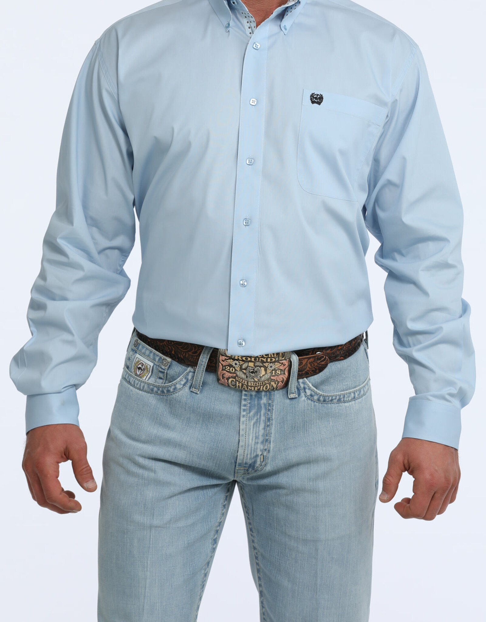 Cinch Mens Classic Cinch Solid Light Blue Long Sleeve Western Button Shirt