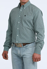 Cinch Mens Classic Cinch Green Square Print Long Sleeve Western Button Shirt