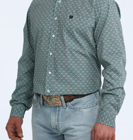 Cinch Mens Classic Cinch Green Square Print Long Sleeve Western Button Shirt