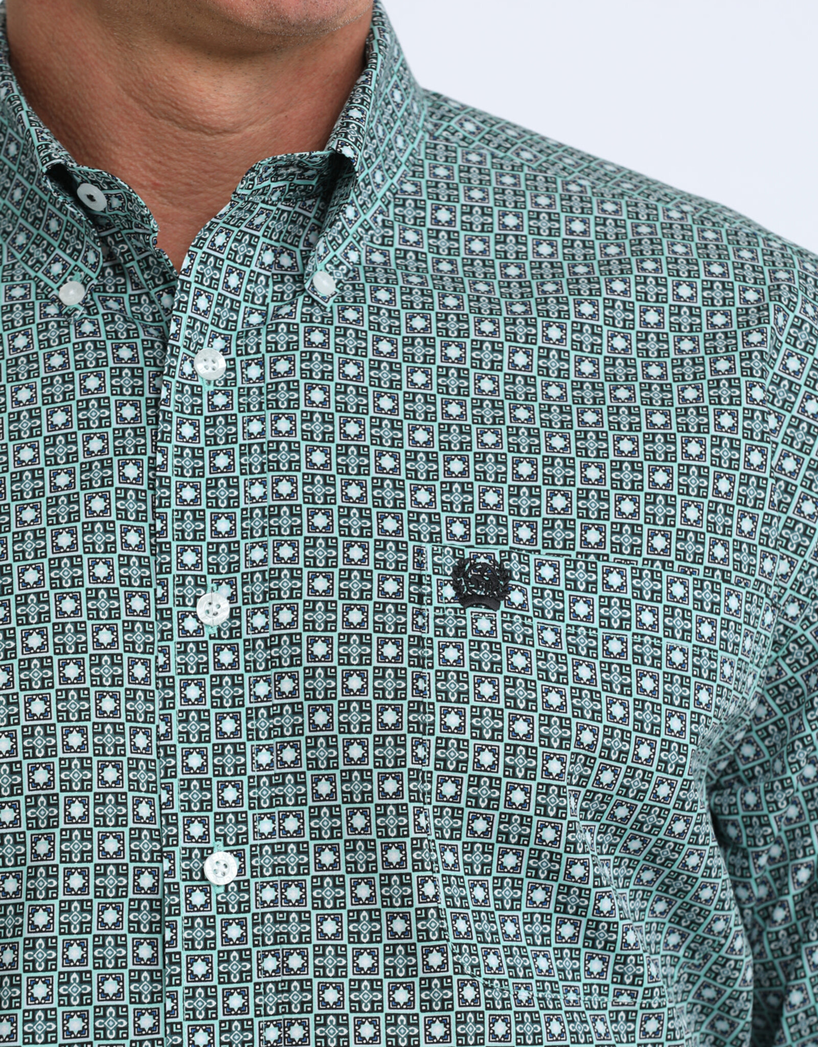 Cinch Mens Classic Cinch Green Square Print Long Sleeve Western Button Shirt