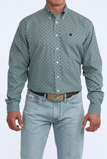 Cinch Mens Classic Cinch Green Square Print Long Sleeve Western Button Shirt
