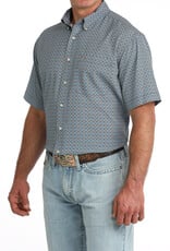 Cinch Mens Cinch Light Blue Geo Print Short Sleeve Arena Flex Western Button Shirt