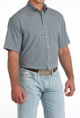 Cinch Mens Cinch Light Blue Geo Print Short Sleeve Arena Flex Western Button Shirt
