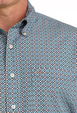 Cinch Mens Cinch Light Blue Geo Print Short Sleeve Arena Flex Western Button Shirt
