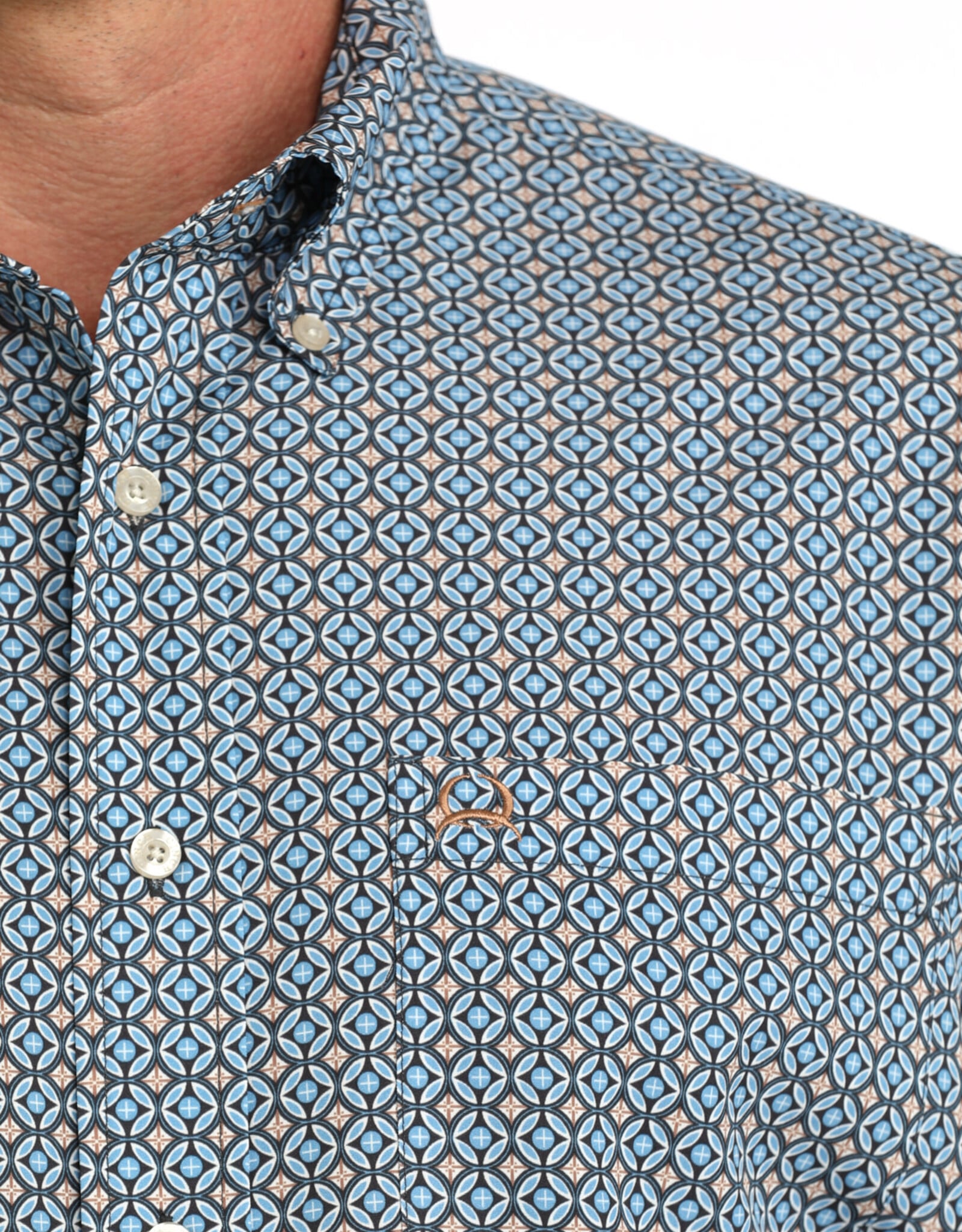 Cinch Mens Cinch Light Blue Geo Print Short Sleeve Arena Flex Western Button Shirt