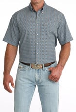 Cinch Mens Cinch Light Blue Geo Print Short Sleeve Arena Flex Western Button Shirt