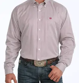 Cinch Mens Cinch Long Sleeve Burgundy Stripe Tencel Button Western Arena Shirt