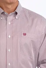 Cinch Mens Cinch Long Sleeve Burgundy Stripe Tencel Button Western Arena Shirt