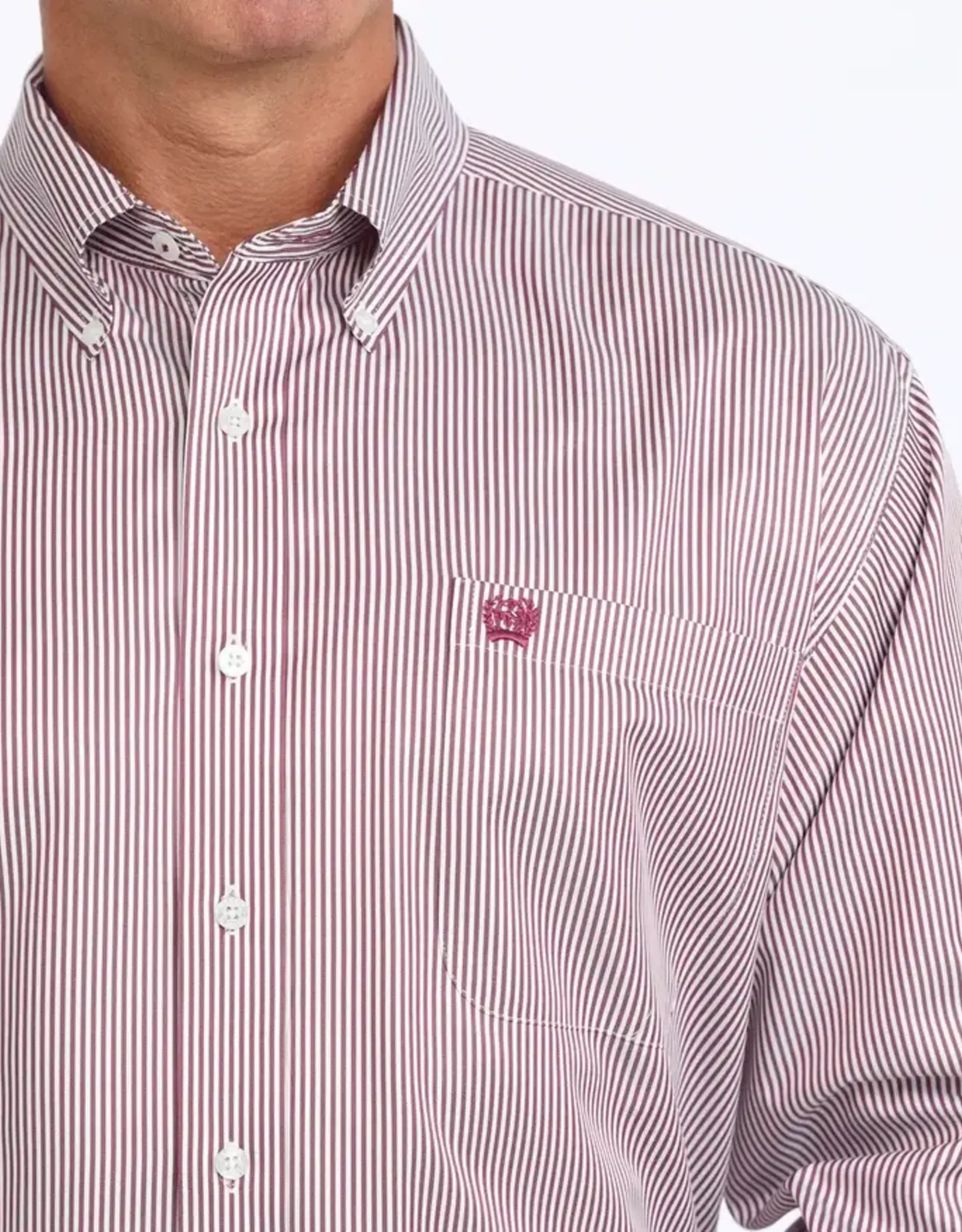 Cinch Mens Cinch Long Sleeve Burgundy Stripe Tencel Button Western Arena Shirt