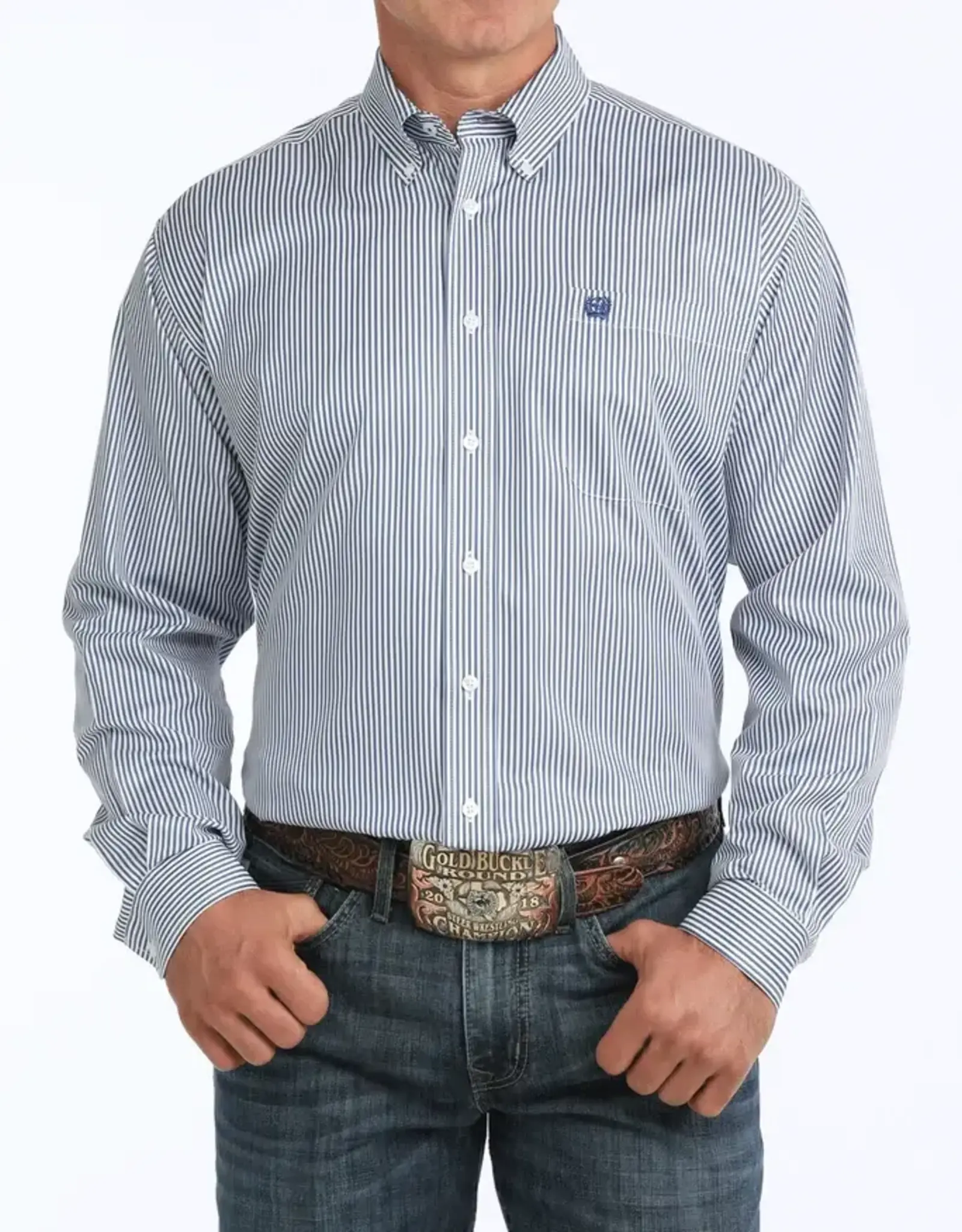 Cinch Mens Cinch Long Sleeve Royal Stripe Tencel Button Western Arena Shirt