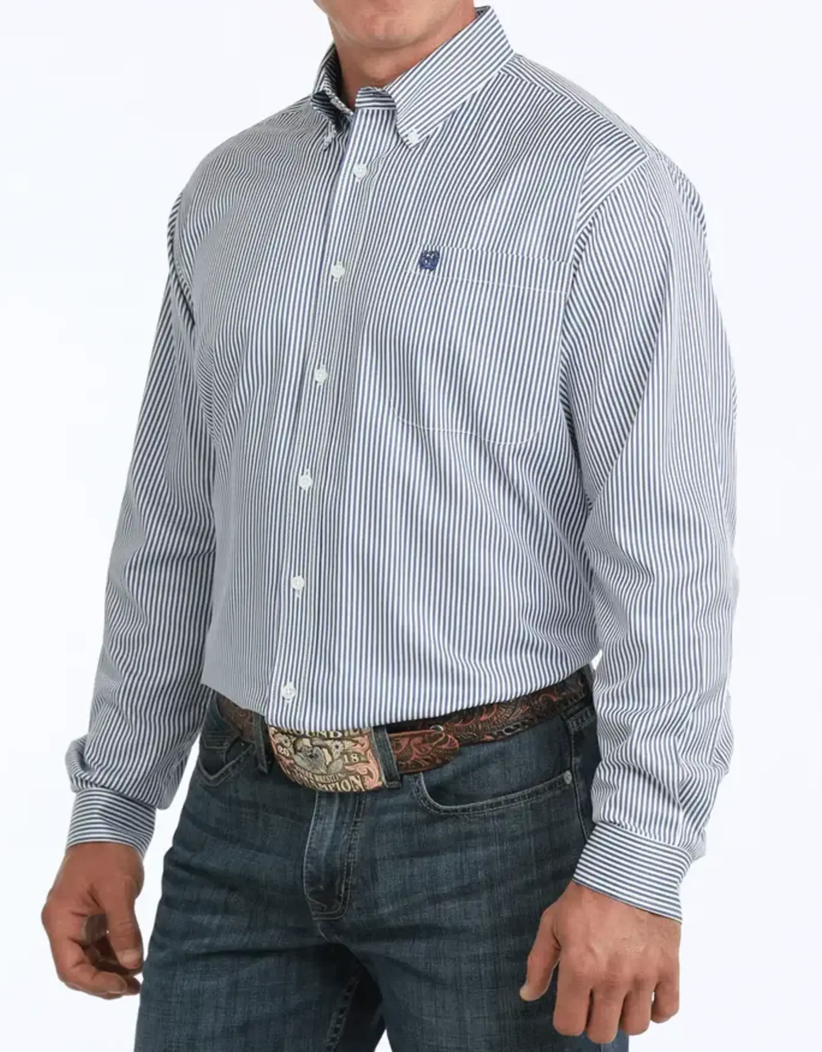 Cinch Mens Cinch Long Sleeve Royal Stripe Tencel Button Western Arena Shirt