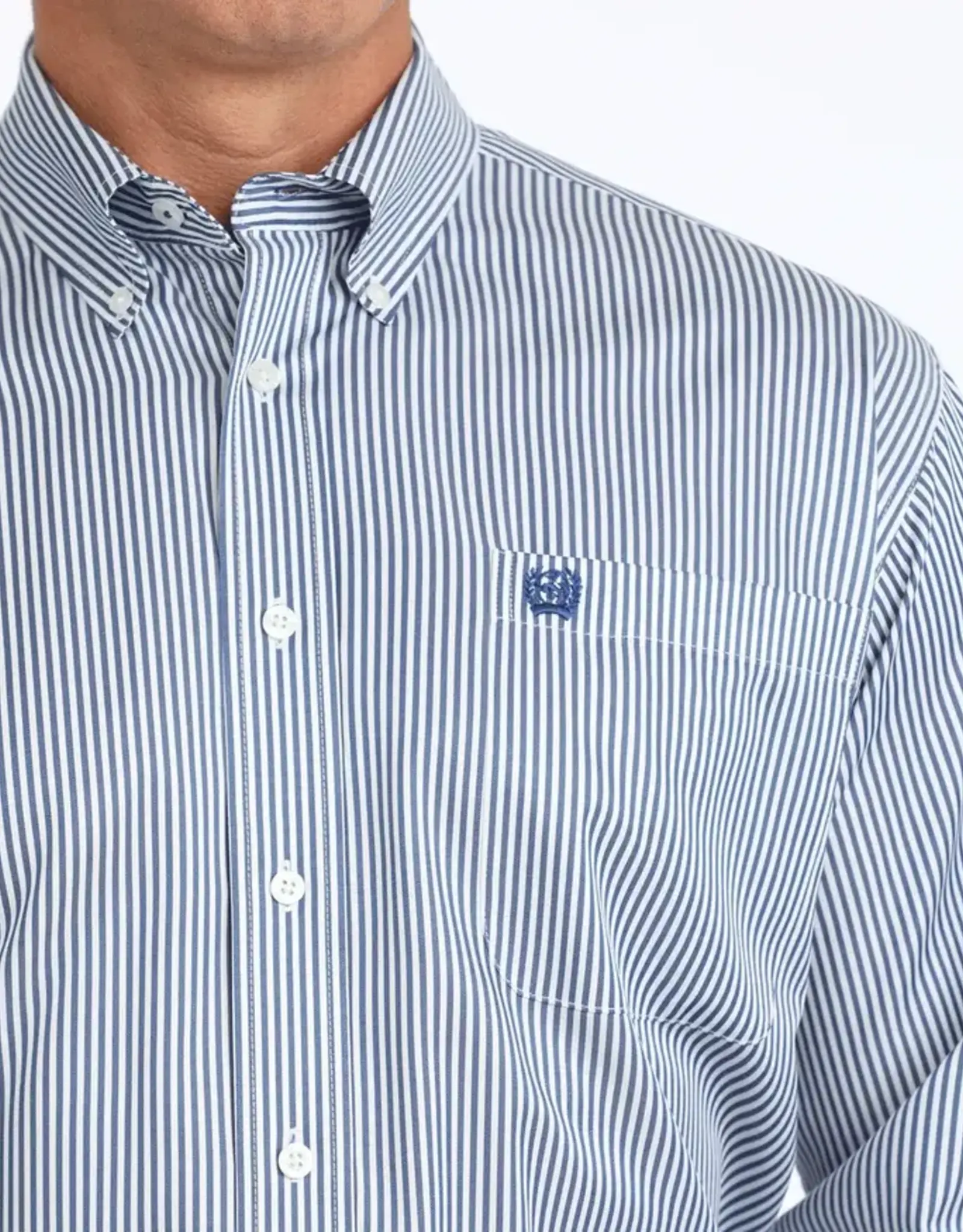 Cinch Mens Cinch Long Sleeve Royal Stripe Tencel Button Western Arena Shirt