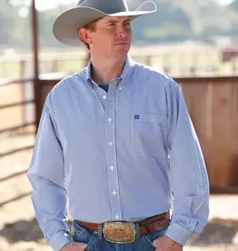 Cinch Mens Cinch Long Sleeve Royal Stripe Tencel Button Western Arena Shirt