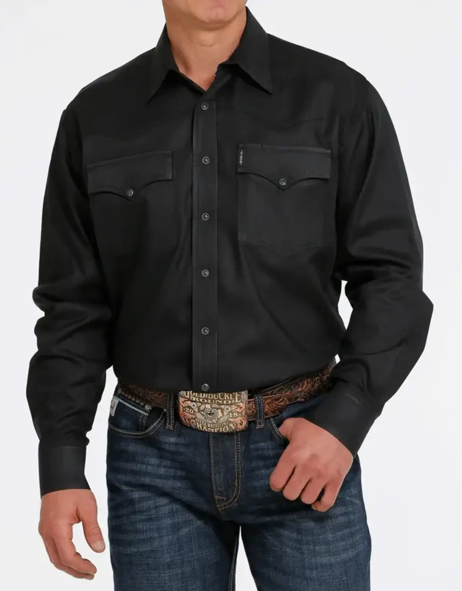 Cinch Mens Cinch Solid Black Long Sleeve Classic Western Snap Shirt
