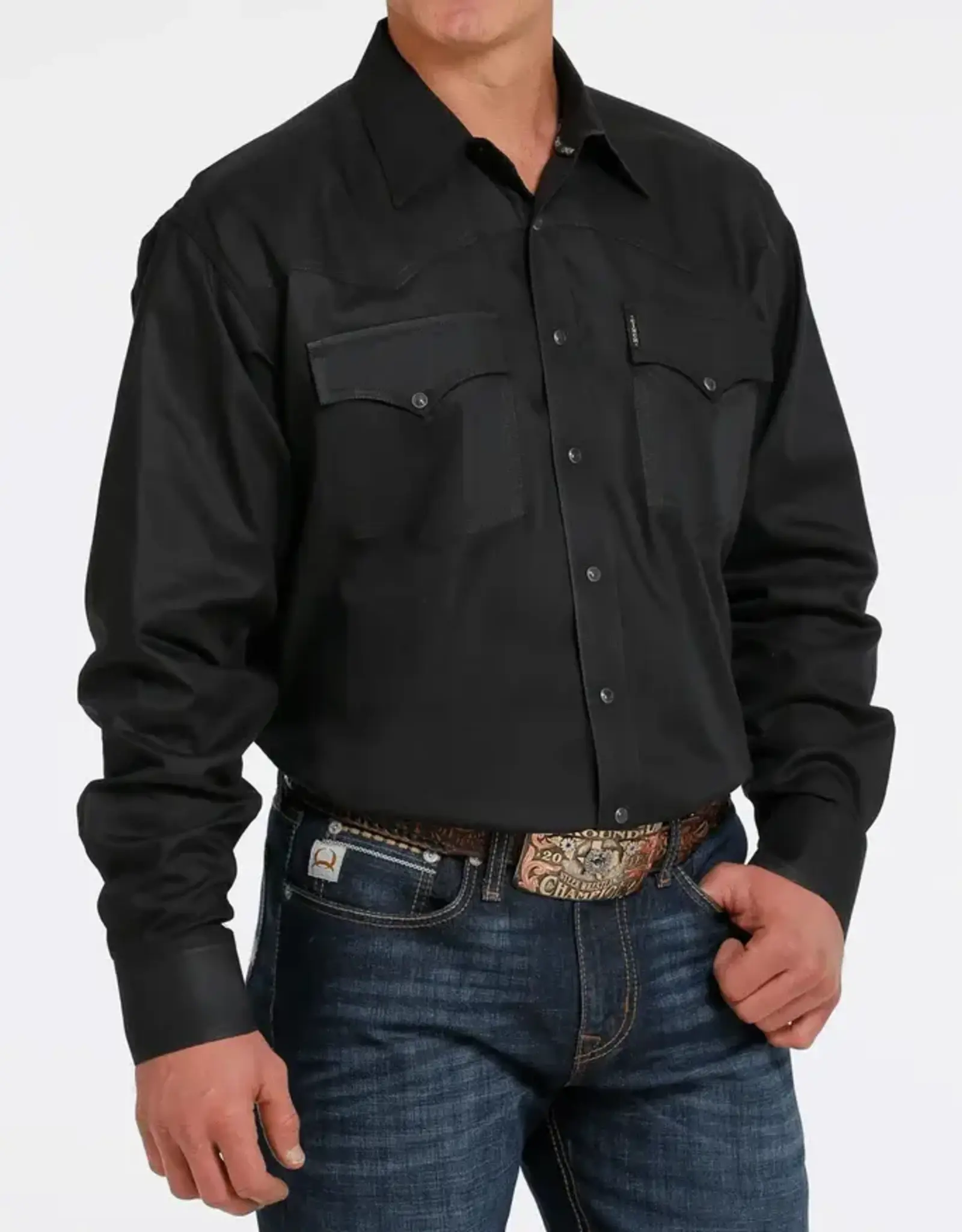 Cinch Mens Cinch Solid Black Long Sleeve Classic Western Snap Shirt