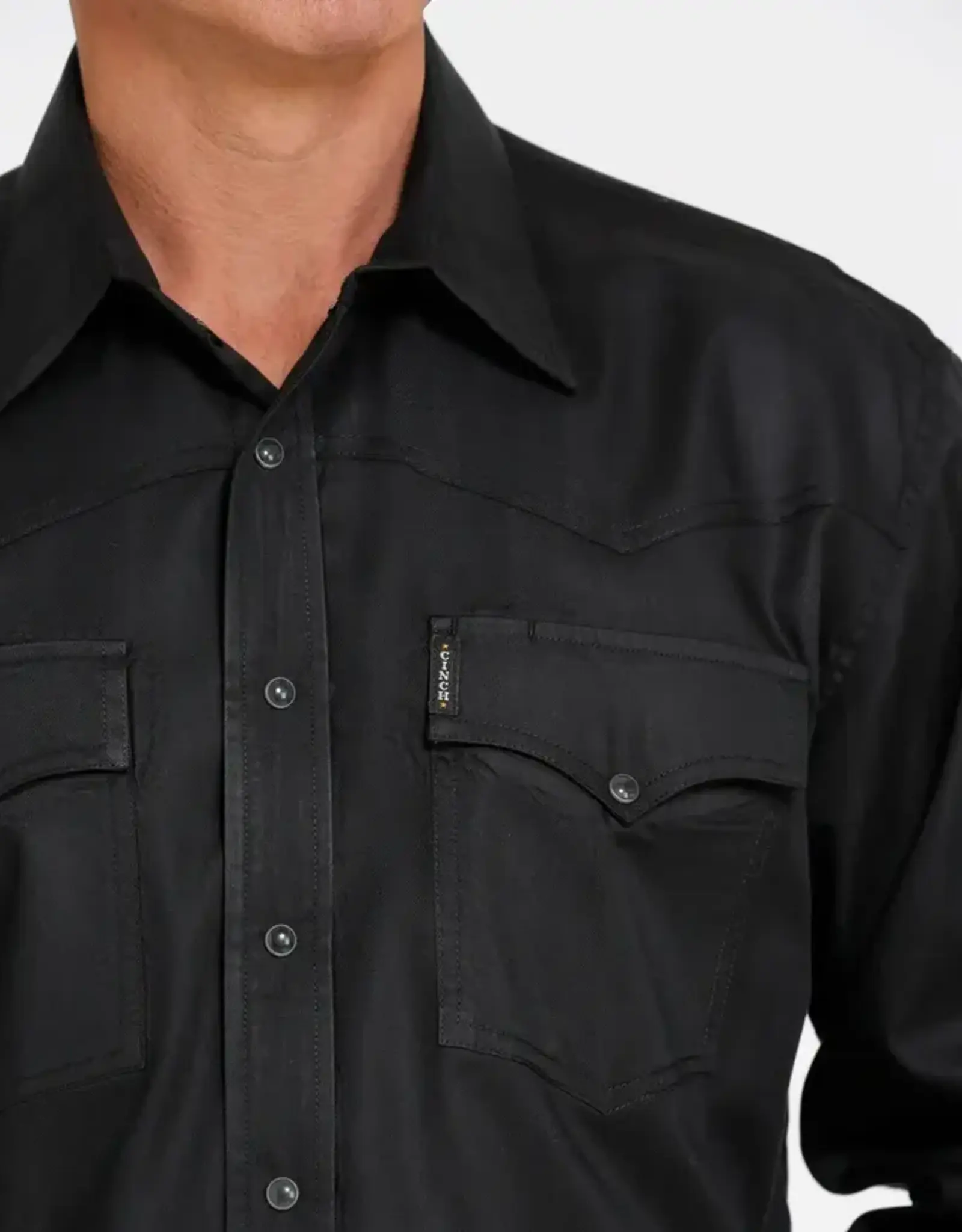 Cinch Mens Cinch Solid Black Long Sleeve Classic Western Snap Shirt