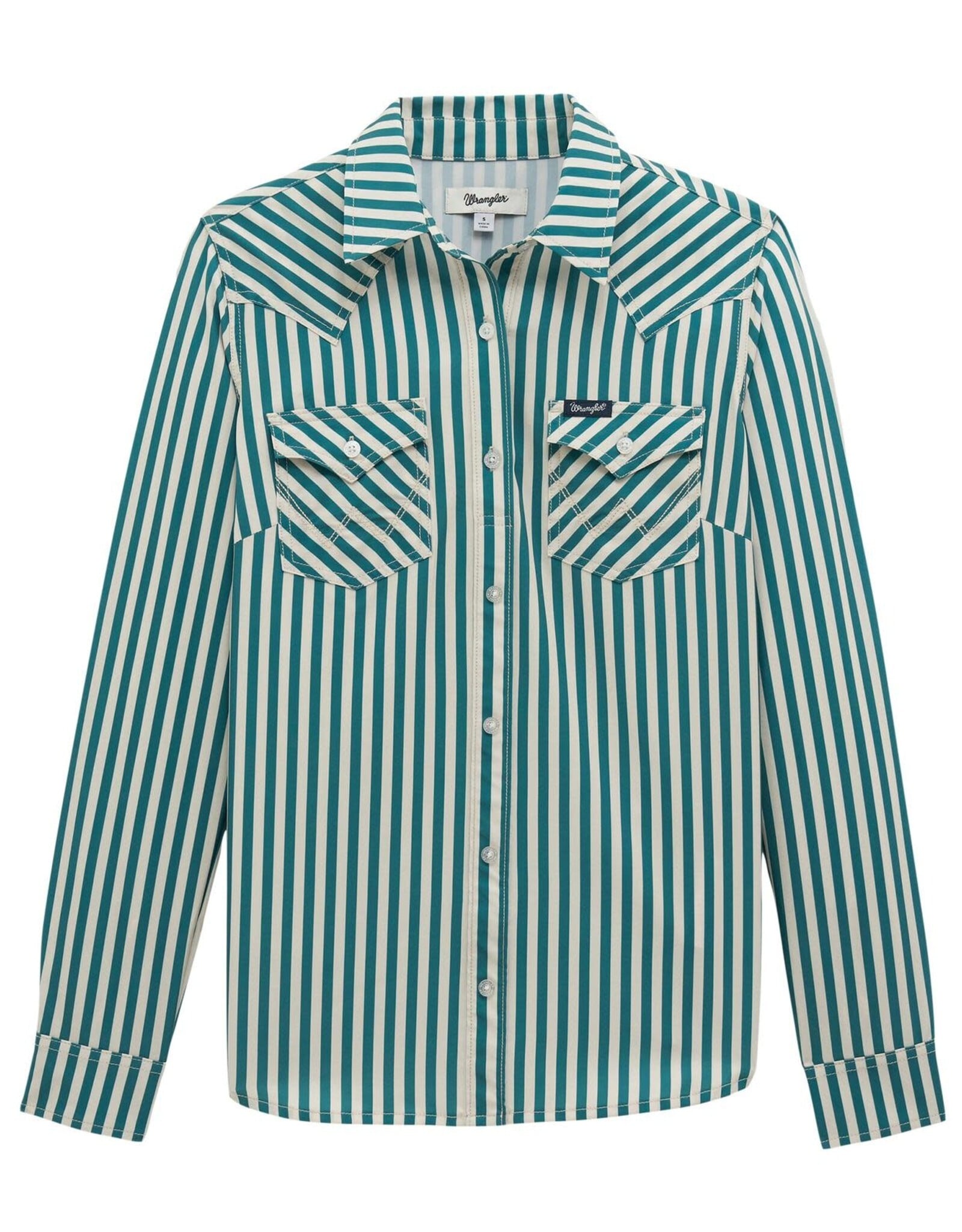 Womens Wrangler Performance Green Stipe Long Sleeve Button Western Shirt