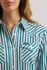 Womens Wrangler Performance Green Stipe Long Sleeve Button Western Shirt