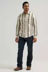 Mens Wrangler Olive Stripe Long Sleeve Classic Western Snap Shirt