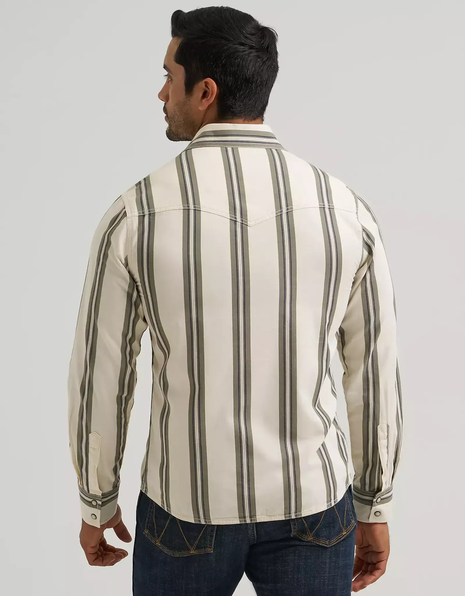 Mens Wrangler Olive Stripe Long Sleeve Classic Western Snap Shirt