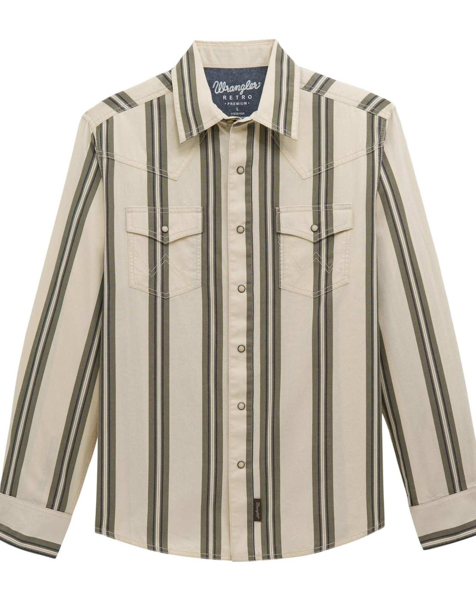 Mens Wrangler Olive Stripe Long Sleeve Classic Western Snap Shirt