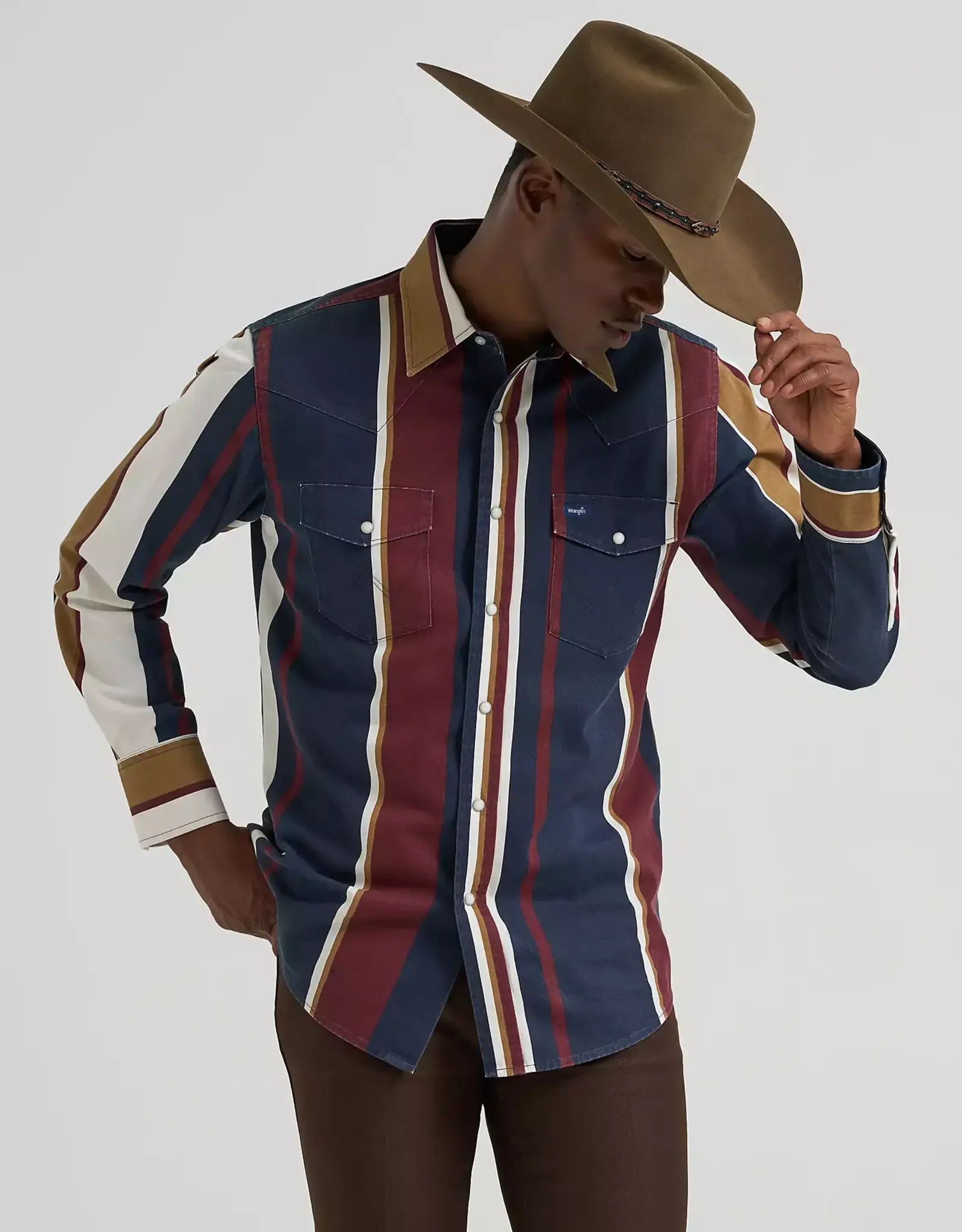 Mens Wrangler Vintage Brushpopper Long Sleeve Classic Western Snap Shirt
