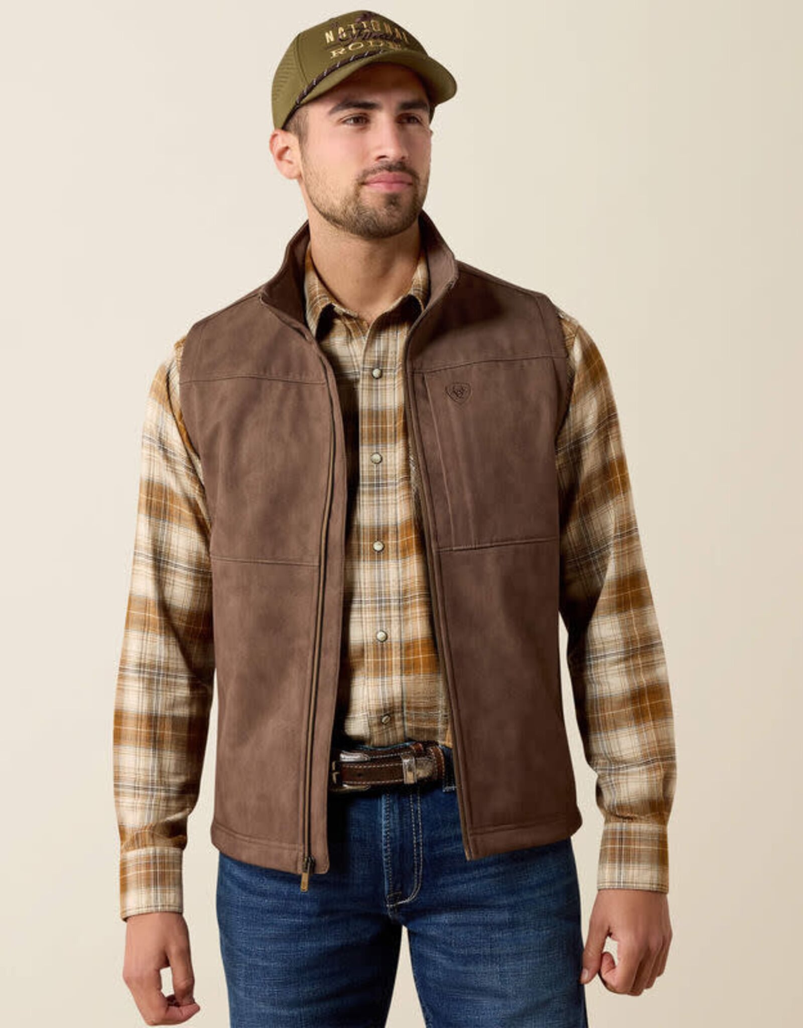 Ariat Ariat Mens Wren Faux Leather Print Softshell Vest