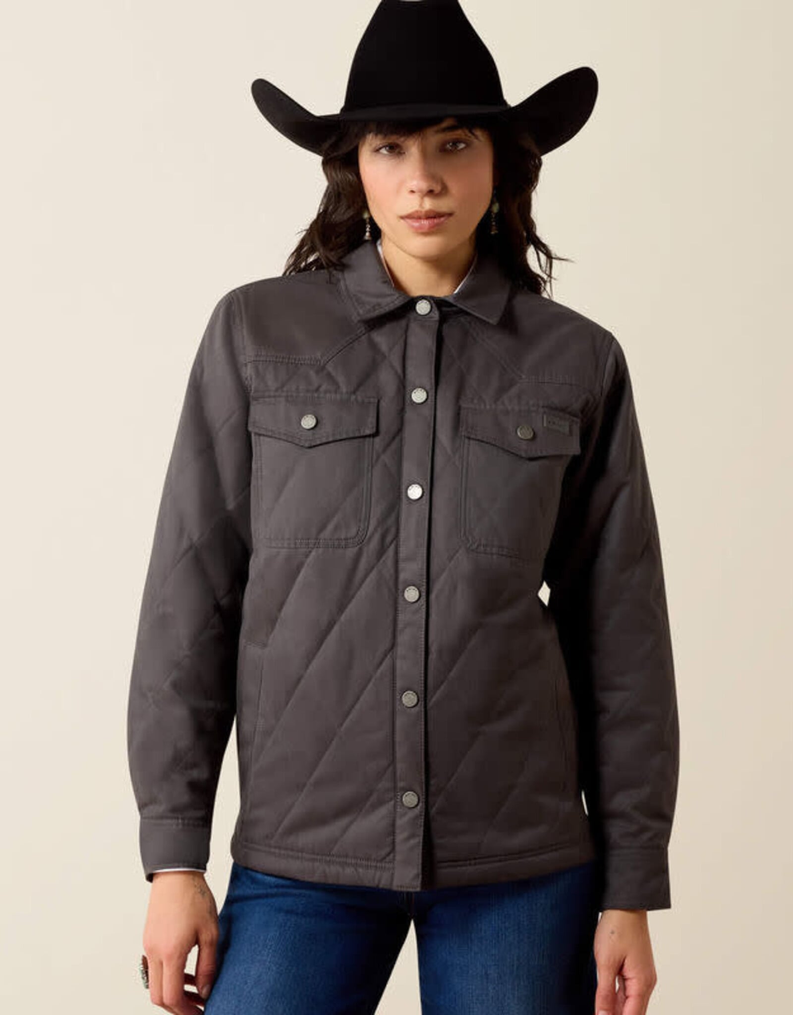 Ariat Ariat Womens Grizzly Quilted Carbon Grey Fleece Lined Barn Jacket